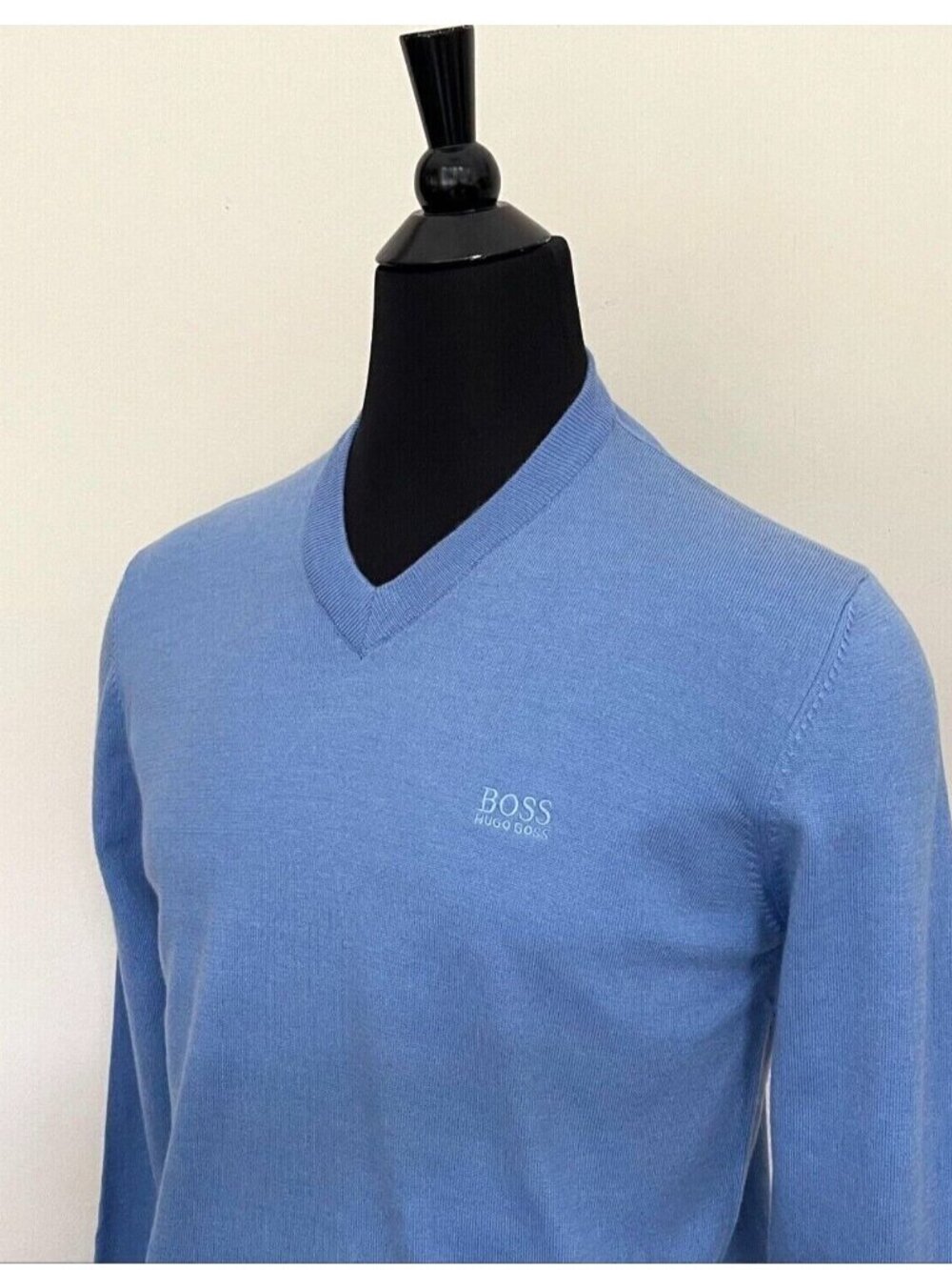 BOSS Men’s Wool-Blend V-Neck Sweater Heather Blue Size S NWT